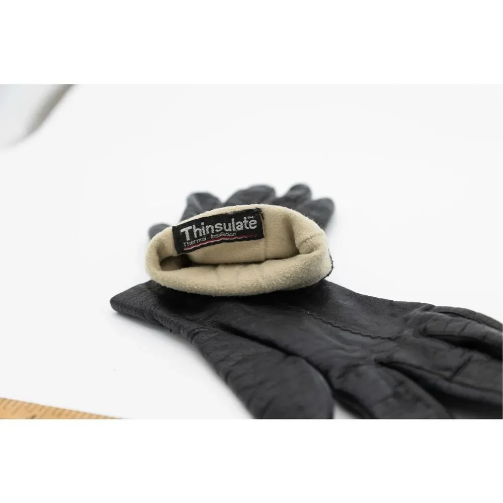Vintage 1990s Black Leather Gloves Thinsulate Thermal Lined Size Medium‎